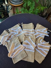 Rustic Burlap Drawstring Gift Bags with Lace Ribbon Wedding Favor Lot
