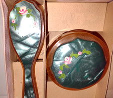 Vintage Celluloid Baby Hairbrush Comb  Trinket Blue Floral SEE DETAILS