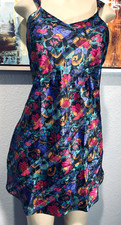 Vtg Sears Purple Floral Satin Babydoll Nightgown M
