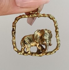Unusual Gold Metal Elephant Framed Pendant 3cm Wide Very Detailed