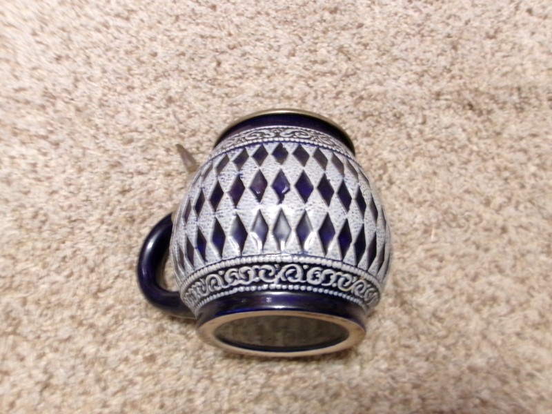 Vintage West German Beer Stein Lidded Ceramic Stoneware DBGM 85 Cobalt Blue 20