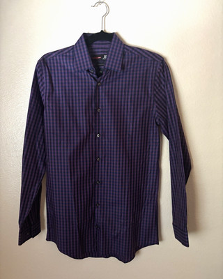 JF J.Ferrari Shirt Mens S 14.5 32/33 Purple Plaid Slim Fit Mechanical Stretch