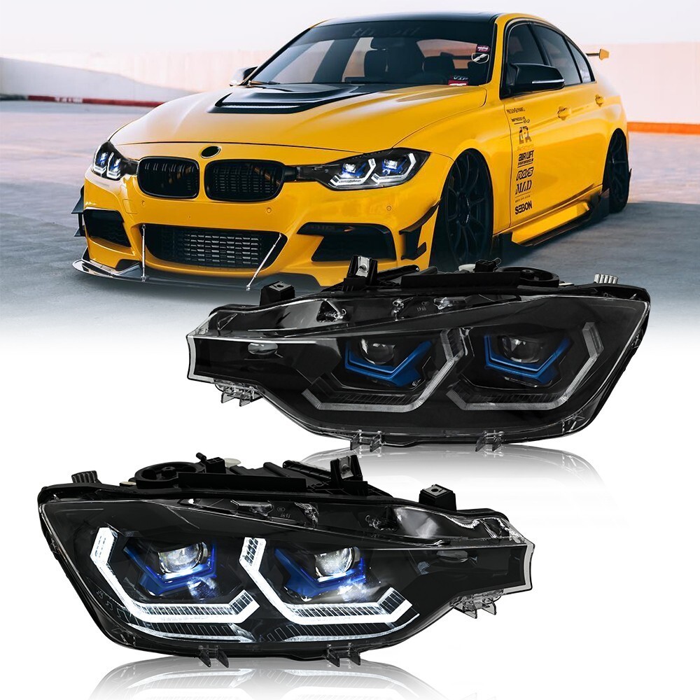 For 2012-2015 BMW F30 F31 Front Light Halogen upgrade LED Headlights Pair +DRL