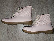 Sperry Duck Boots Youth 3 M Saltwater Pink Quilted Lace Up Ankle Top SCK165858-