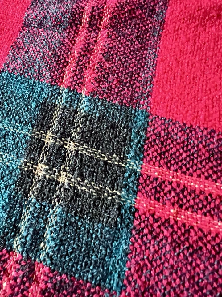 Красно-зеленая золотистая клетчатая скатерть 56x84 акриловый люрекс праздник Рождество - Изображение 2 из 4