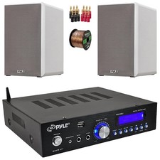 Pyle 200W USB AUX Mini Amp Receiver, 2x 5.25 Bookshelf Speakers, Banana Plugs