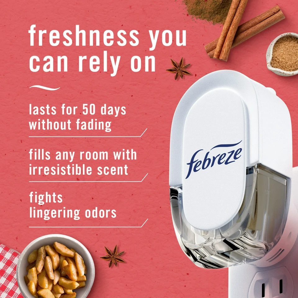 Febreze Plug In Air Freshener Odor-Fighting Scented Oil 3 Refill Cinnamon Apples - Image 3 of 4