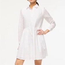 J Crew Factory Eyelet Mini Shirtdress Size 8 in White NWT Soft, Woven Fabric