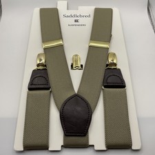 Saddlebred Y Clip Suspenders Tan Khaki w/ Brown Accent Gold Tone Hardware New