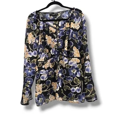 Venezia Black Floral Long Sleeve Sheer Blouse Top Women's Size 18/20