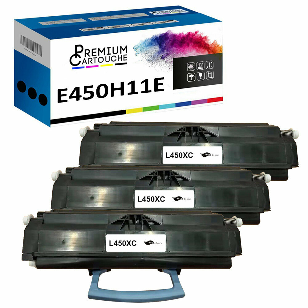 Toner E450H11E compatible Lexmark noir lot de 3 pour grand volume d'impression de dossiers