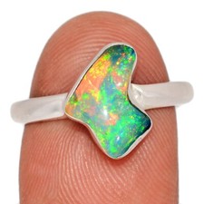 Natural Ethiopian Opal Polish Rough 925 Sterling Silver Ring Jewelry s.9 CR73985