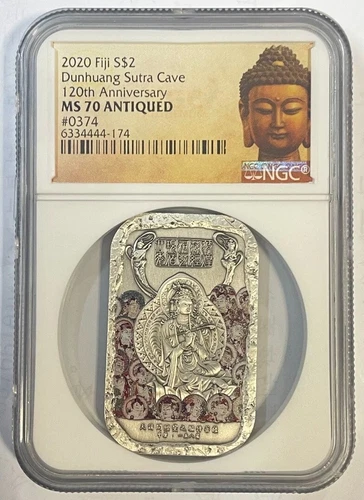 NGC MS70 Fiji 2020 Discover 120th Dunhuang Library Cave Buddha Silver Coin 1oz A