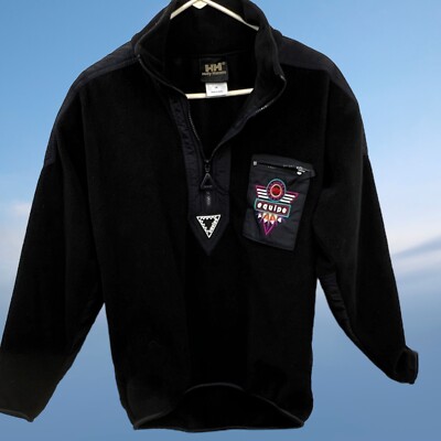 Vintage Helly Hansen HH Equipe Black Ski Pullover Quarter Zip Fleece Sz MEDIUM