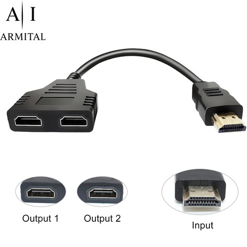 Splitter HDMI 1 Maschio a 2 Femmina Adattatore Cavo Sdoppiatore per TV PC Consol - Foto 4 di 6