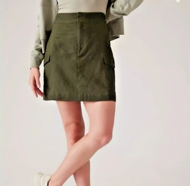 Athleta Women Sze 12 Voyager Linen Skirt Essential Cargo Pocket Green NWT 586875