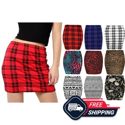 Womens Mini Skirt Ladies Printed Bodycon Stretch Short Office Pencil Skirt 8-22