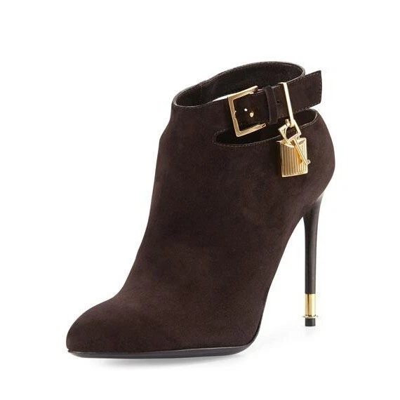 Botines TOM FORD Marrón Gamuza Puntera Almendra Candado Correa Tobillo Talla EU38.5 Foto 2 de 4