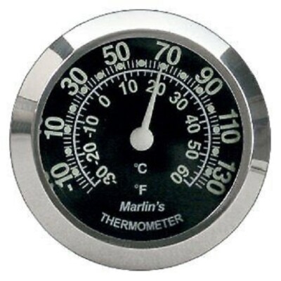Marlin's Chrome Motorcycle Black Face Temp Gauge for 1 in. or 7/8 Handlebar