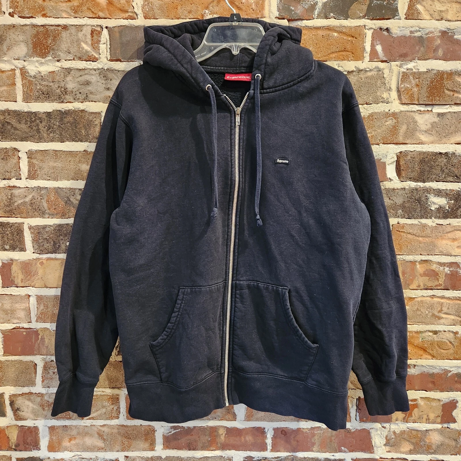 Sweat à capuche homme vintage Supreme petite boîte logo fermeture éclair intégrale taille L noir lire !