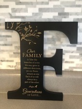 Letter F Wood Wall Plaque Hanging Decor Sign with Family Generations Verse