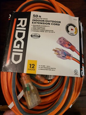 50ft Heavy Duty Outdoor Ext Cord 12/3 Rigid- Lighted Connector