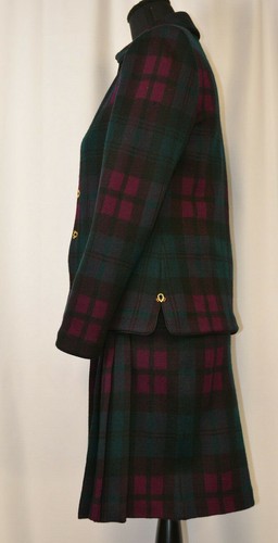St. John Sz 0 Knit 3 Piece Suit Wrap Skirt Full Zip Blazer Top Pin Stones Plaid - Picture 5 of 12