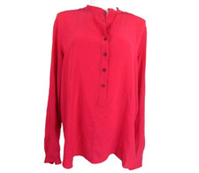Stella McCartney Women's 44 10 Top Red Silk Long Sleeve Popover Blouse Flaw