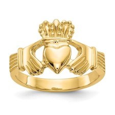 14K Yellow Gold Polished Claddagh Ring 3.21g Size 6