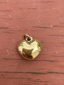 Authentic Vtg 925 Sterling Silver Gold Plated Puffed Heart Charm.