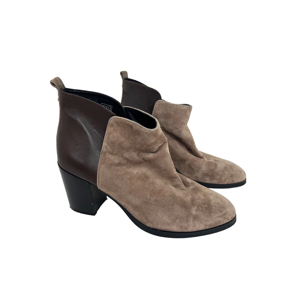 Lands’ End Womens Ankle Boots 10 Brown Leather Suede Chunky Heel Slip On Pull On - Image 2 of 4