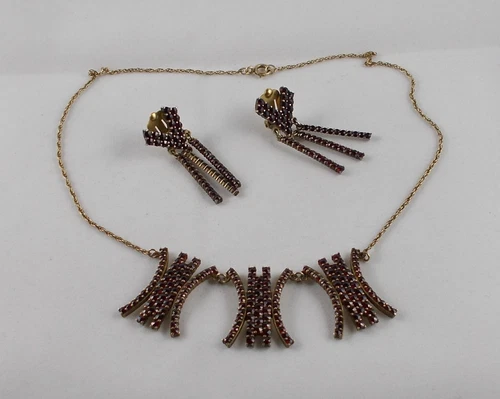 *RAR* Fantastic garnet Art Deco necklace and earclips in mint condition!