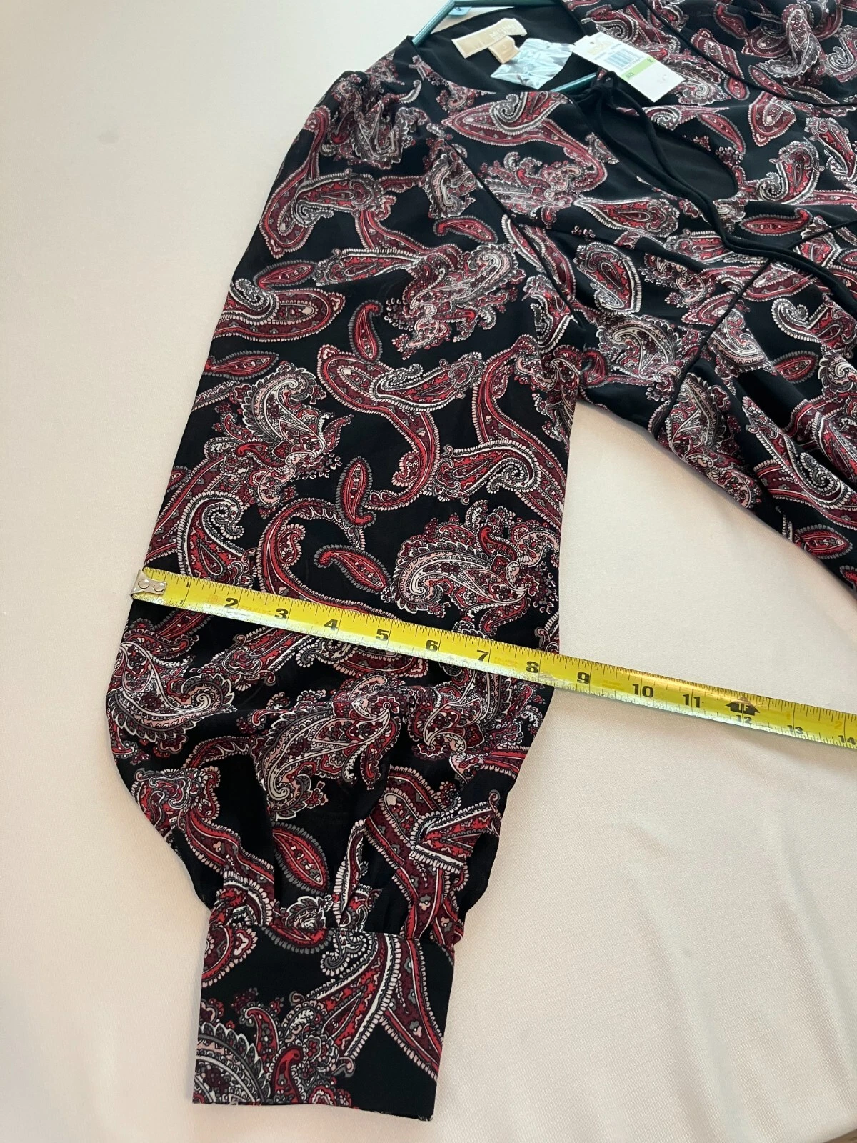 MICHAEL KORS Paisley Georgette Vestito Manica Lunga $225 Taglia 8 Bambola Corta NUOVO