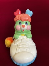 Vintage 1986 Popple Green Mouse Ceramic Shoe Bank With Plush Tail.