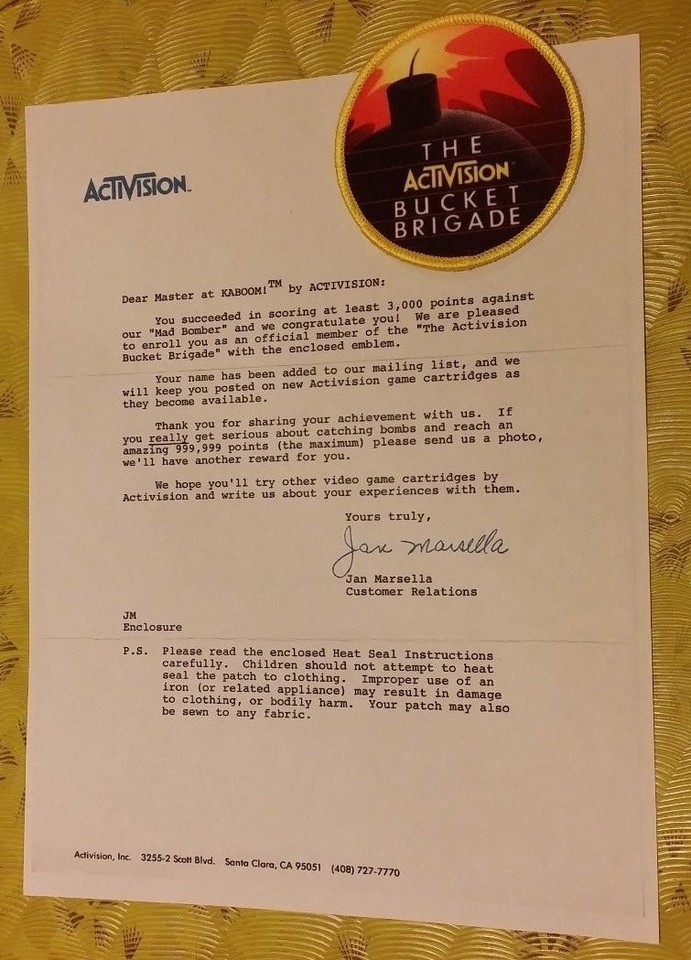 Patch Vintage Activision 'Kaboom!' Années 80 - Collection Jeu Vidéo