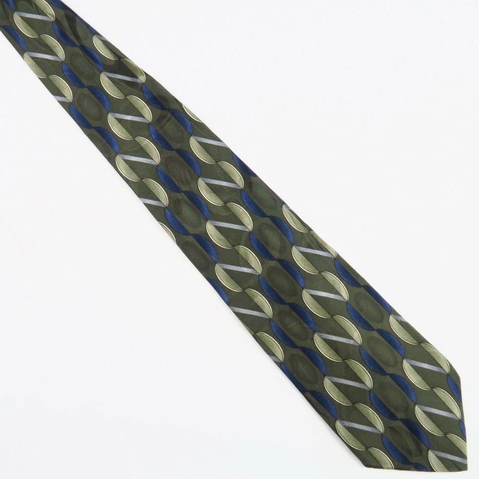Corbata Oleg Cassini Hombre Geométrica Abstracta Verde Azul 57"x4" Años 80 Retro Foto 2 de 4