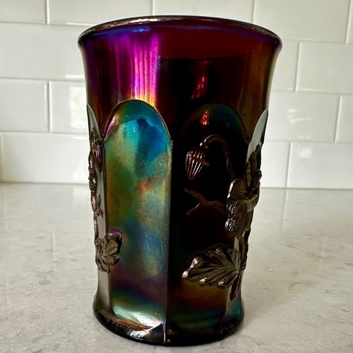 Electric Amethyst Northwood Carnival Glass Oriental Poppy Tumbler GORGEOUS - Picture 6 of 9