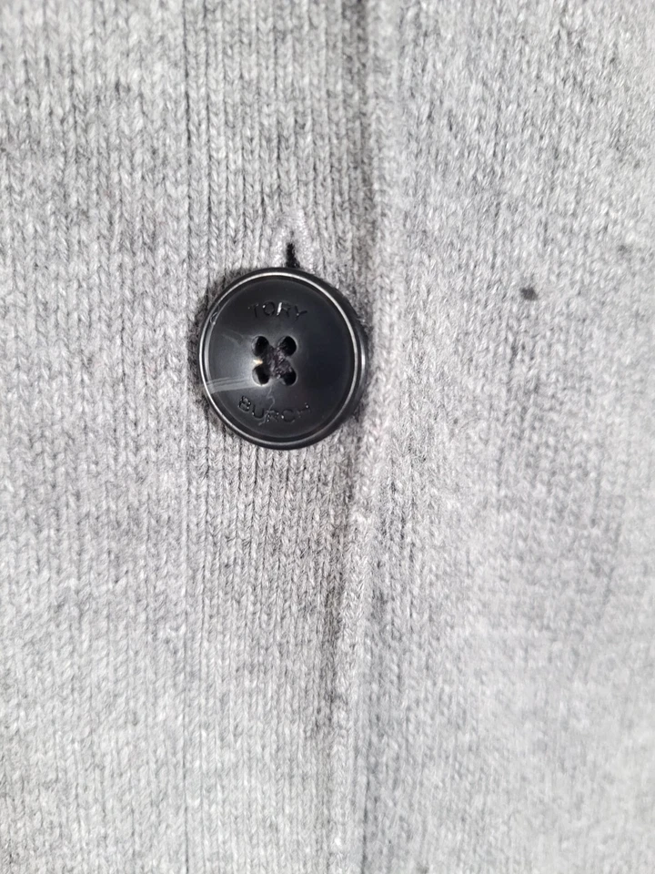 Cárdigan suéter para mujer Tory Burch gris cuello en V negro botones bolsillos talla XXS Foto 3 de 4
