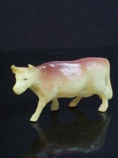 Vintage Celluloid Cow Farm Animal Viscoloid Hollow Toy Figure Brown Top Ridge