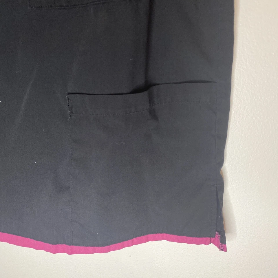 Natural Uniforms Scrub Top Medical Uniform Black Pink V Neck XS - Image 2 of 4