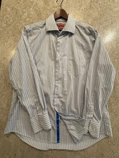 Gino Valentino Men's 17.5-36/37 Dress Shirt Blue/White Stripe