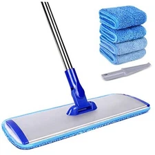 18" Professional Microfiber Mop Floor Cleaning System, Flat Mop with Blue