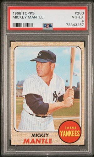 1968 Topps #280 Mickey Mantle New York Yankees PSA 4 VG-EX Well Centered