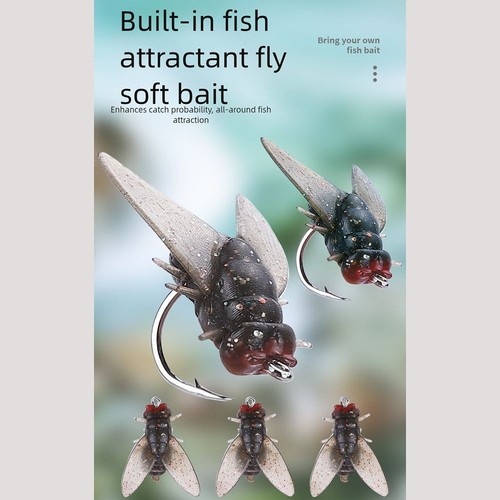 Esche da pesca a mosca mosche in silicone realistiche 20 pezzi con ultra gancio per carpa - Foto 16 di 34