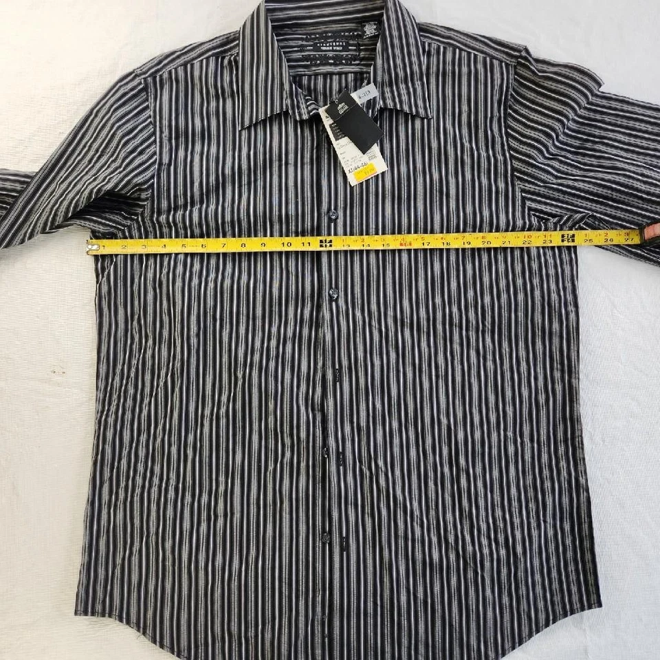 Structure Premium Woven Black Striped Button Up Long Sleeve Shirt Size XL 44-46 - Image 3 of 4