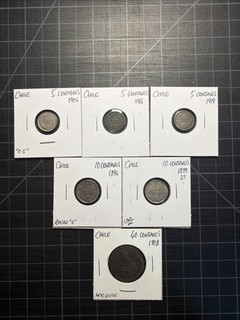 6x Chile 5 10 40 Centavos 1906 1916 1919 1896 1899 1908