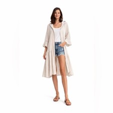 Free People Haley Cream Boho Duster Cardigan Hooded Bell Sleeve Small