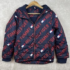 Tommy Hilfiger Boys Puffer Jackey M 10/12 Logo Hooded Jacket Americana FLAW