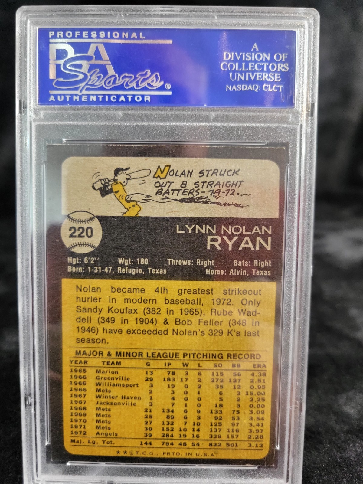 1973 Topps #220 Nolan Ryan  California Angels  PSA  7  NM view 2