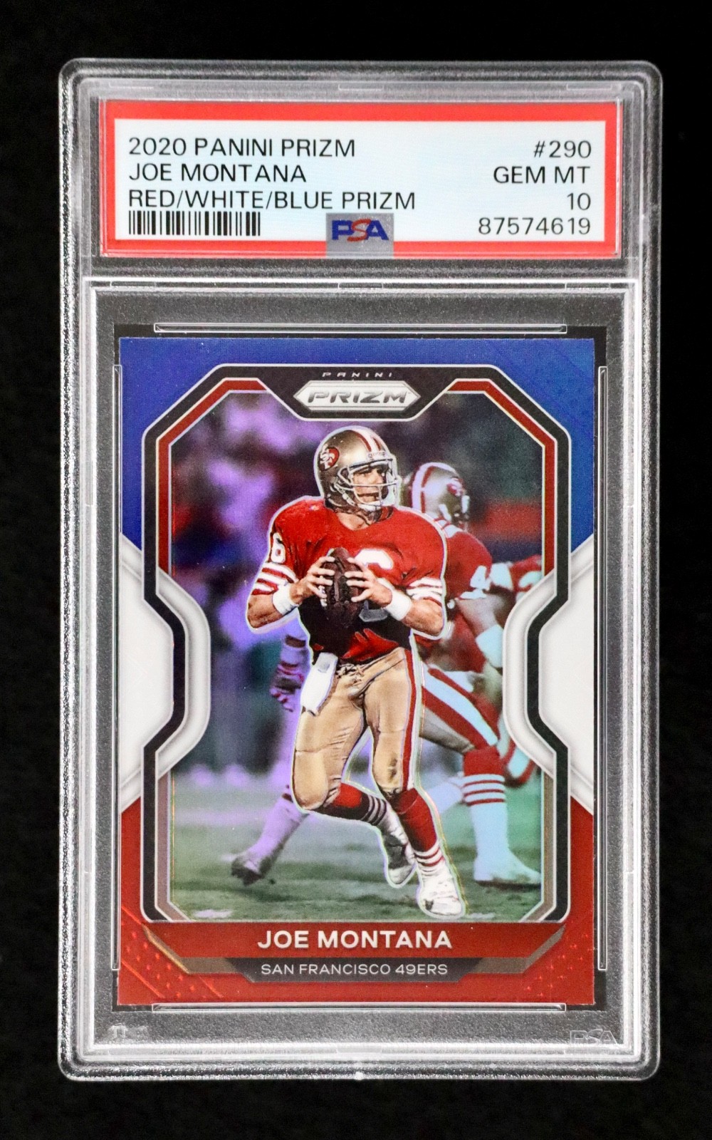 2020 Panini Prizm Joe Montana PSA 10 Red White Blue Prizm 49ers #290 CM3